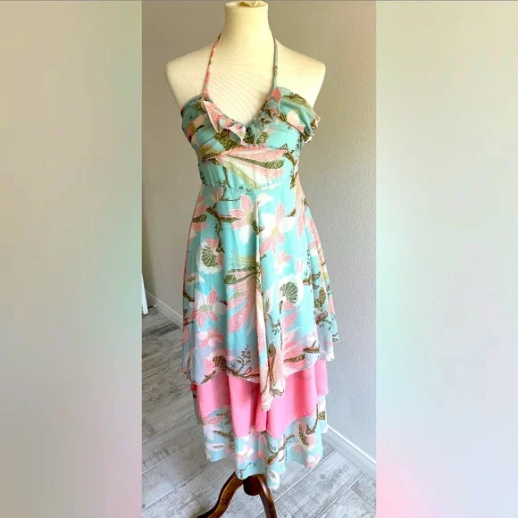 Dresses | Green And Pink Floral Design Multi Layers Skirt Midi Dress Size M | Poshmark Dresses | Green And Pink Floral Design Multi Layers Skirt Midi Dress Size M | Poshmark